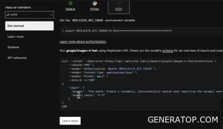Information for remotely calling the model via the API on the HTTP tab