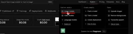 The generative image models section in the Explorer tab of the Replicate service