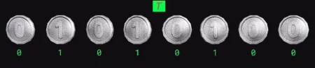 Comparison of a conventional bit with values of 0 or 1 and a qubit representing a probability between them